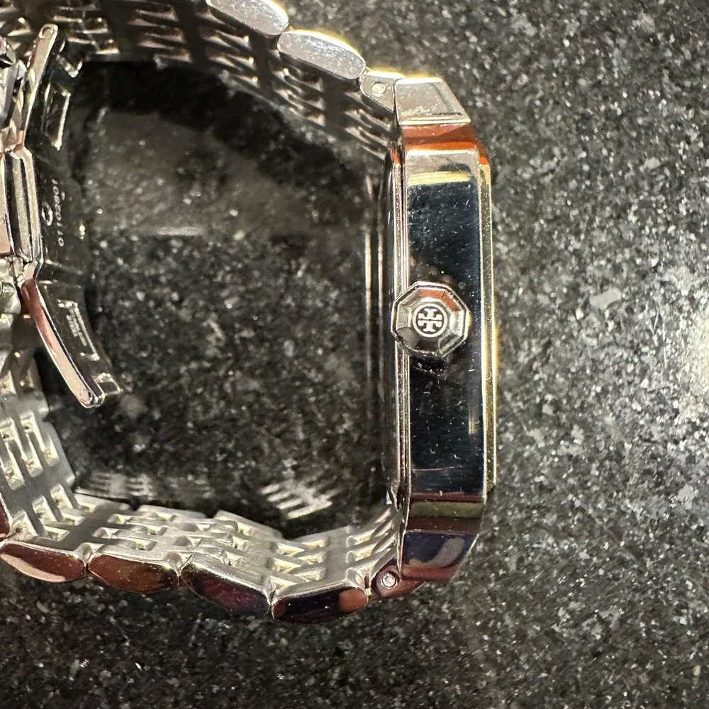Tory Burch Silver-Tone Stainless Steel Logo Bracelet Watch